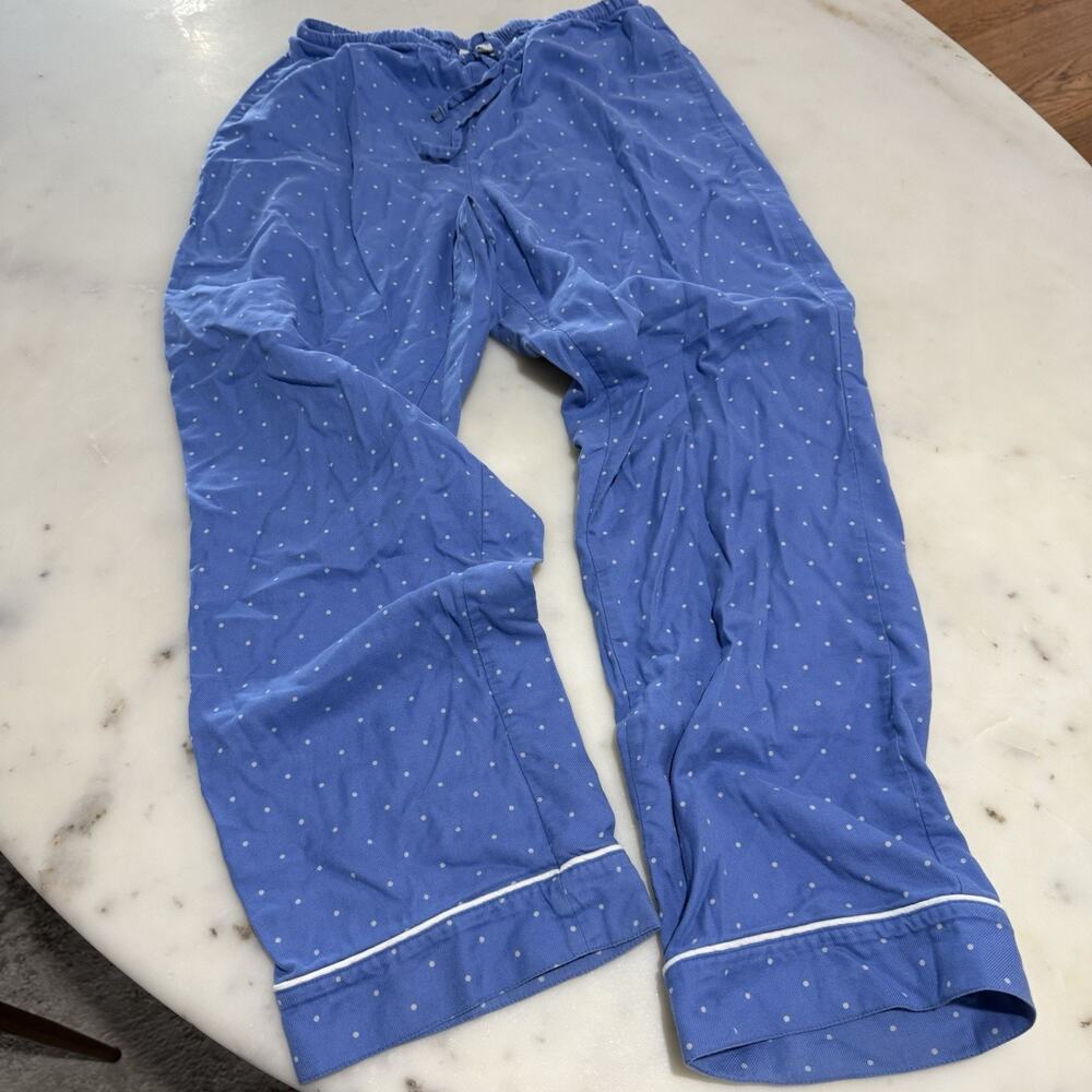 L.L.Bean Women's S Blue Polkadot 100% Cotton Flannel Drawstring Pajama Pants